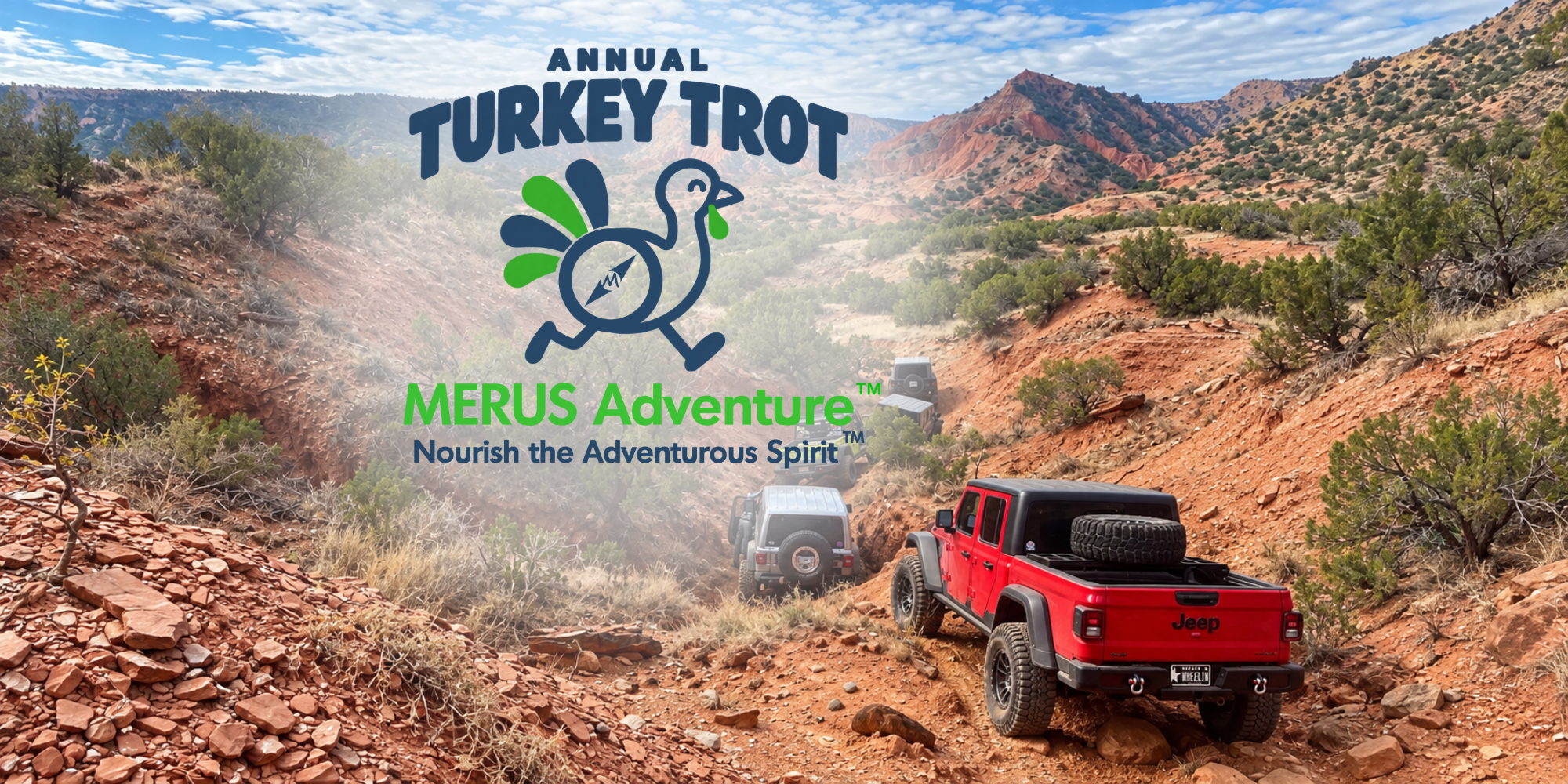 Annual Turkey Trot at MERUS Adventure, with off-road vehicles exploring Palo Duro Canyon.